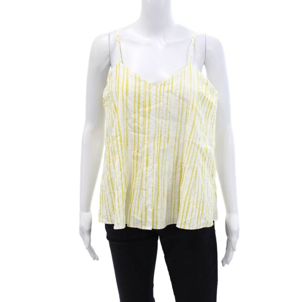 Odeeh Womens Cotton Striped Sleeveless V-Neck Tank Top Yellow Size 36